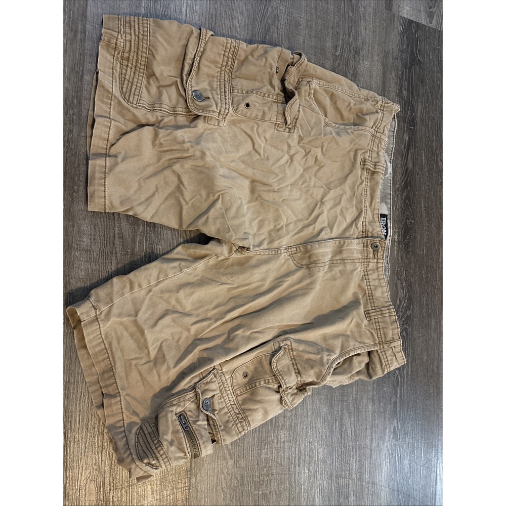 Iron Co Mens Cargo Shorts Size 40 Khaki Multi Pocket Flat Front Cotton Canvas